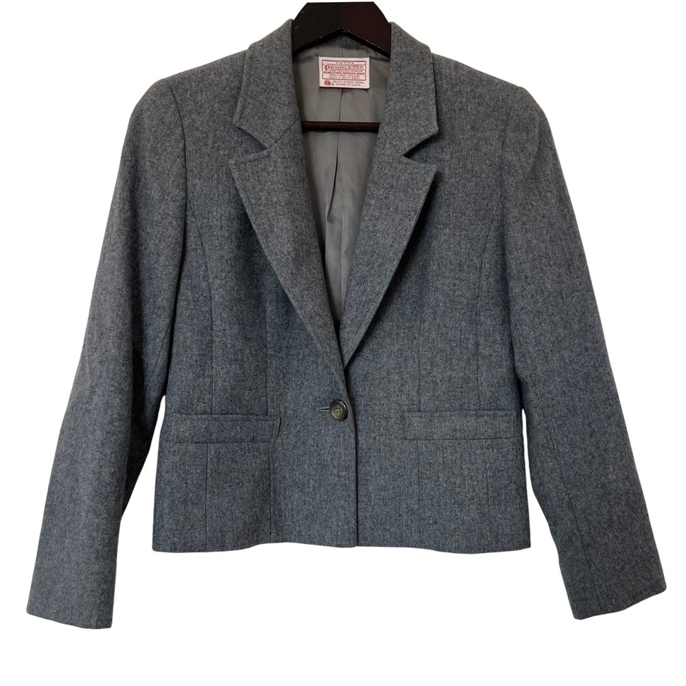 80s Pendleton Petite Women's Gray Wool Blazer Jacket Size 4 Made in USA - Picture 1 of 6